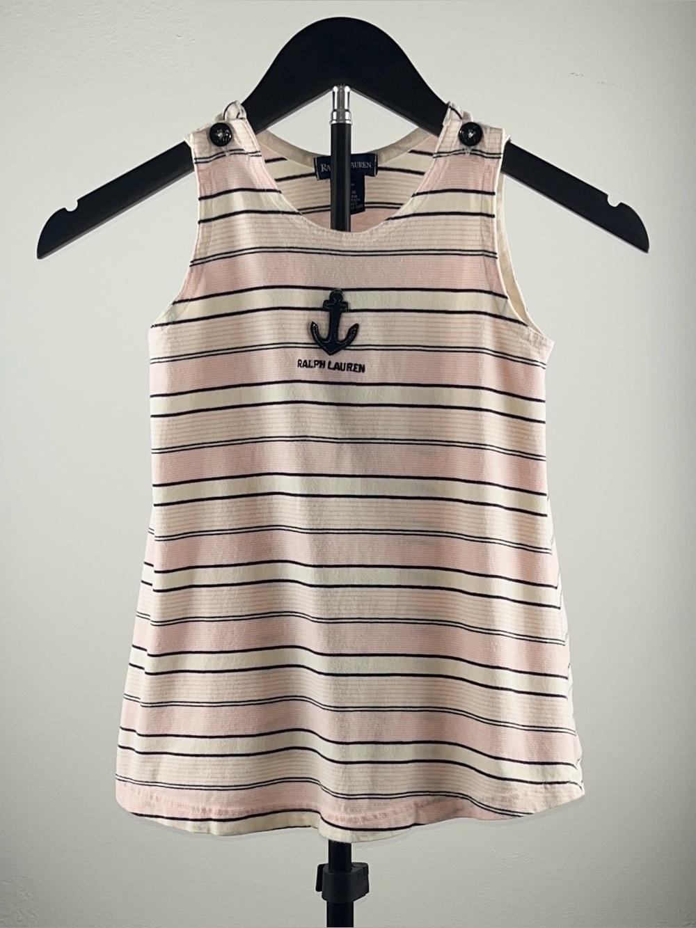 Ralph Lauren 90s Anchor Pink Striped Nautical Vintage Dress 18-24M